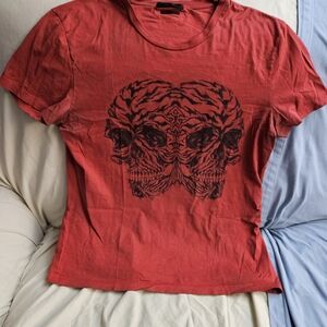 Alexander McQueen Red Double Skull Graphic Tee